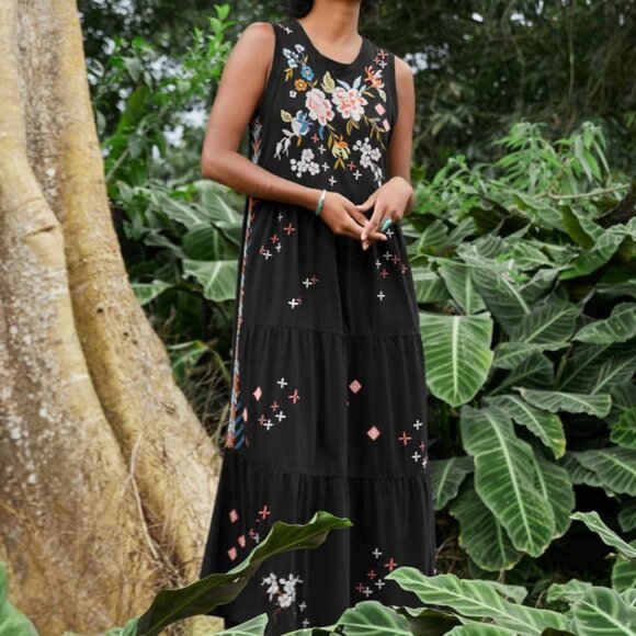 Johnny Was Ceretti Tiered Maxi Tank Black Embroidered Dress S - Picture 5 of 16